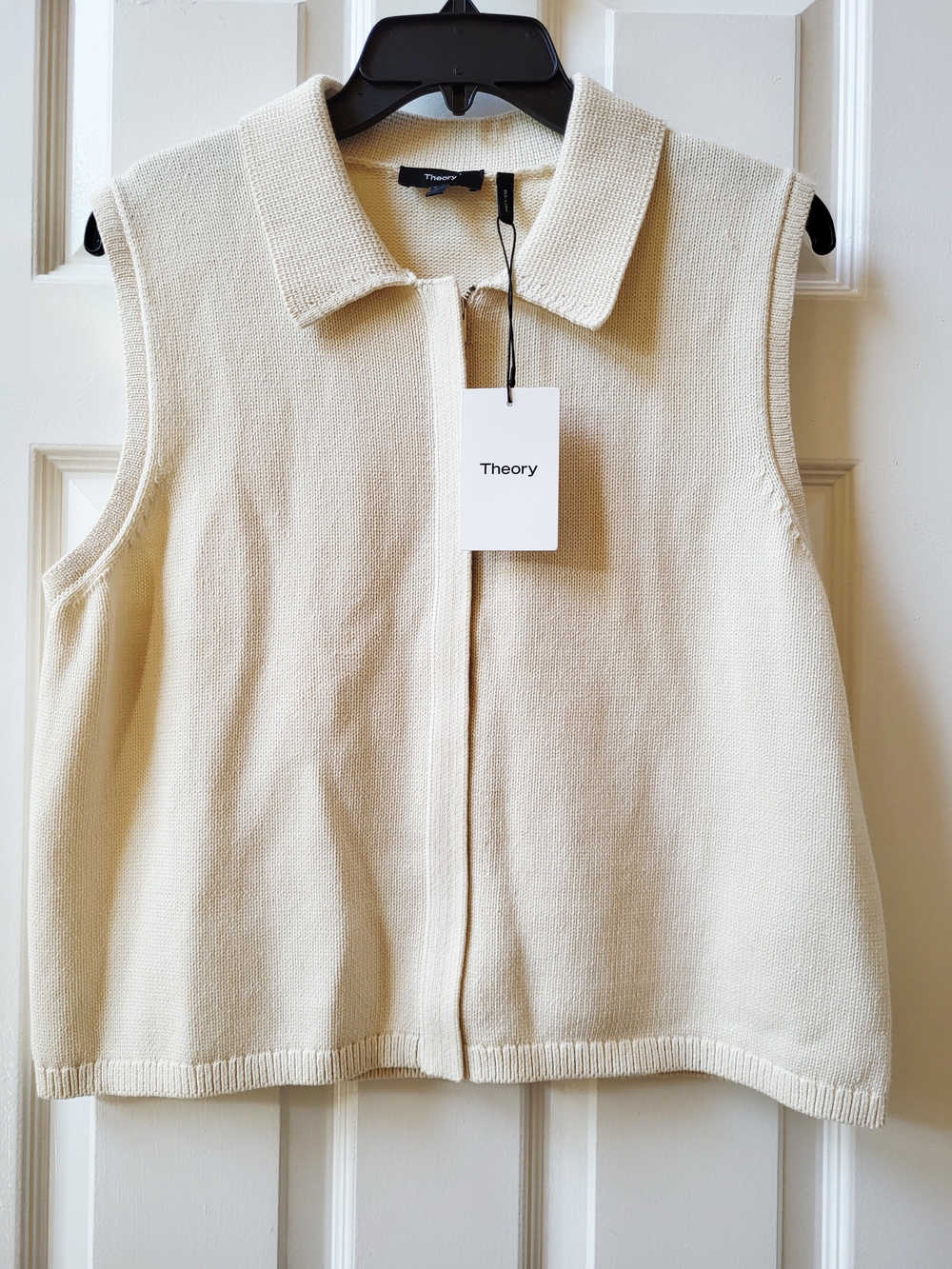 NWT Theory Zip Up Vest R Natural Rounded Cotton Q0514726 Size Large $275